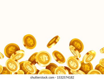 Falling coins, falling money, flying gold coins, golden rain. Jackpot or success concept. Modern background. Vector illustration