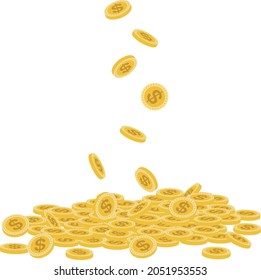 Falling coins, falling money, flying gold coins, golden rain. Jackpot or success concept. 
