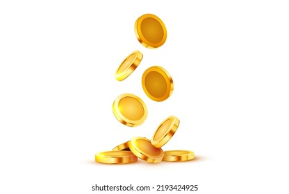 Falling coins, falling money, flying gold coins, golden rain. Jackpot or success concept. Modern background. Vector illustration