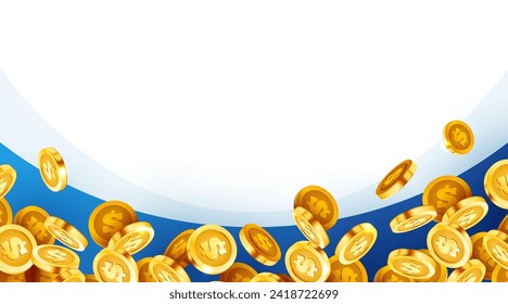 Falling coins, falling money, flying gold coins, golden rain. Jackpot or success concept. Modern background. Vector illustration