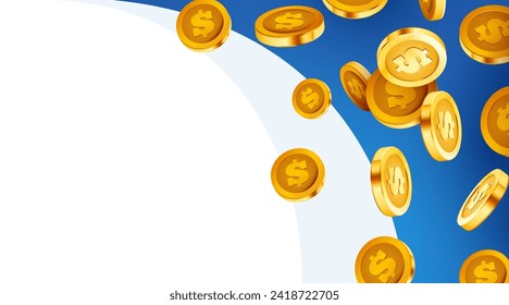 Falling coins, falling money, flying gold coins, golden rain. Jackpot or success concept. Modern background. Vector illustration