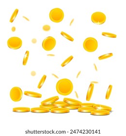 Falling coins on a white background. Vector illustration