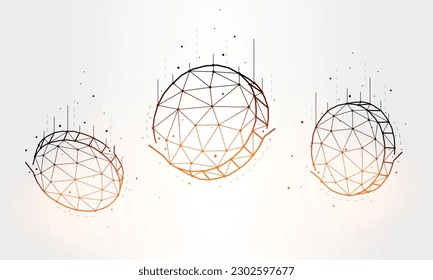 Falling coins polygonal vector illustration isolated on white background.