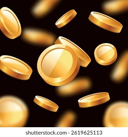 Falling coins. Vector 3D illustration isolated on black background.