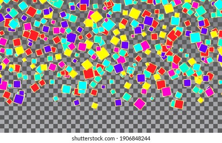 Falling color confetti. Fun background. Abstract bright colored dots. Vector.
