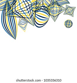 Falling color figures. Abstract background with color striped figures for card or poster. Background with falling colorful geometric figures for your design. Vector texture.
