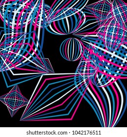 Falling color figures. Abstract background with color striped figures for card or poster. Background with falling colorful geometric figures for your design. Vector texture.
