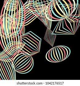 Falling color figures. Abstract background with color striped figures for mobile application or print. Background with falling colorful geometric figures for your design. Vector texture.
