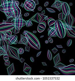 Falling color figures. Abstract background with color striped figures for print or banner. Background with falling colorful geometric figures for your design. Vector texture.
