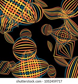 Falling color figures. Abstract background with color striped figures for print or banner. Background with falling colorful geometric figures for your design. Vector texture.
