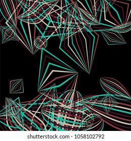 Falling color figures. Abstract background with color striped figures for card or poster. Background with falling colorful geometric figures for your design. Vector texture.
