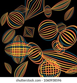 Falling color figures. Abstract background with color striped figures for print or banner. Background with falling colorful geometric figures for your design. Vector texture.
