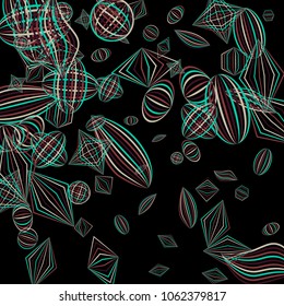 Falling color figures. Abstract background with color striped figures for print or banner. Background with falling colorful geometric figures for your design. Vector texture.
