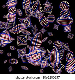 Falling color figures. Abstract background with color striped figures for poster or mobile application. Background with falling colorful geometric figures for your design. Vector texture.
