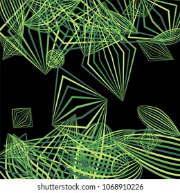 Falling color figures. Abstract background with color striped figures for card or poster. Background with falling colorful geometric figures for your design. Vector texture.
