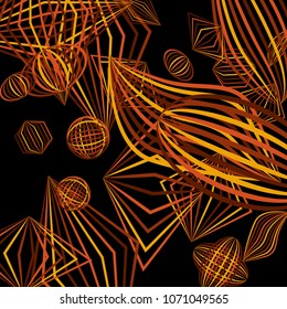 Falling color figures. Abstract background with color striped figures for card or poster. Background with falling colorful geometric figures for your design. Vector texture.
