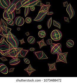 Falling color figures. Abstract background with color striped figures for mobile application or print. Background with falling colorful geometric figures for your design. Vector texture.
