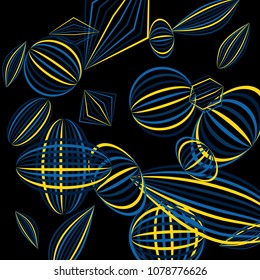 Falling color figures. Abstract background with color striped figures for poster or mobile application. Background with falling colorful geometric figures for your design. Vector texture.
