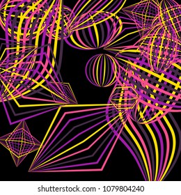 Falling color figures. Abstract background with color striped figures for card or poster. Background with falling colorful geometric figures for your design. Vector texture.
