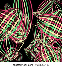 Falling color figures. Abstract background with color striped figures for card or poster. Background with falling colorful geometric figures for your design. Vector texture.
