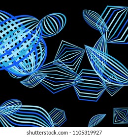 Falling color figures. Abstract background with color striped figures for card or poster. Background with falling colorful geometric figures for your design. Vector texture.
