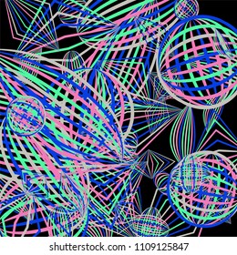 Falling color figures. Abstract background with color striped figures for mobile application or print. Background with falling colorful geometric figures for your design. Vector texture.
