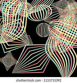 Falling color figures. Abstract background with color striped figures for poster or mobile application. Background with falling colorful geometric figures for your design. Vector texture.
