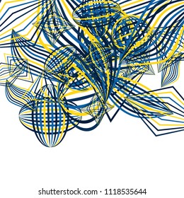 Falling color figures. Abstract background with color striped figures for card or poster. Background with falling colorful geometric figures for your design. Vector texture.
