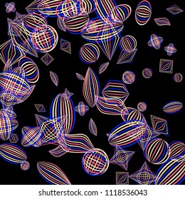 Falling color figures. Abstract background with color striped figures for card or poster. Background with falling colorful geometric figures for your design. Vector texture.
