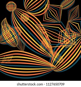 Falling color figures. Abstract background with color striped figures for print or banner. Background with falling colorful geometric figures for your design. Vector texture.
