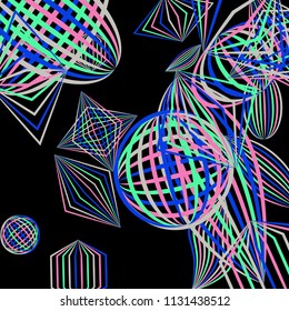 Falling color figures. Abstract background with color striped figures for print or banner. Background with falling colorful geometric figures for your design. Vector texture.
