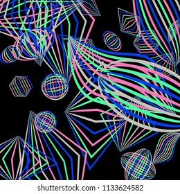 Falling color figures. Abstract background with color striped figures for mobile application or print. Background with falling colorful geometric figures for your design. Vector texture.
