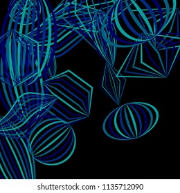 Falling color figures. Abstract background with color striped figures for card or poster. Background with falling colorful geometric figures for your design. Vector texture.
