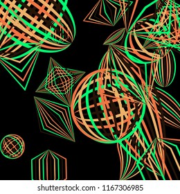 Falling color figures. Abstract background with color striped figures for card or poster. Background with falling colorful geometric figures for your design. Vector texture.