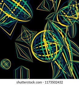 Falling color figures. Abstract background with color striped figures for print or banner. Background with falling colorful geometric figures for your design. Vector texture.