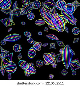 Falling color figures. Abstract background with color striped figures for mobile application or print. Background with falling colorful geometric figures for your design. Vector texture.
