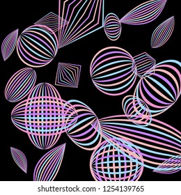 Falling color figures. Abstract background with color striped figures for poster or mobile application. Background with falling colorful geometric figures for your design. Vector texture.