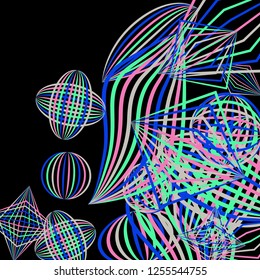 Falling color figures. Abstract background with color striped figures for card or poster. Background with falling colorful geometric figures for your design. Vector texture.