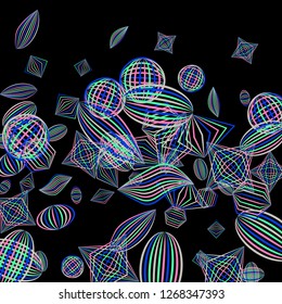 Falling color figures. Abstract background with color striped figures for mobile application or print. Background with falling colorful geometric figures for your design. Vector texture.