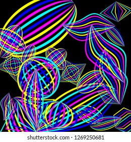 Falling color figures. Abstract background with color striped figures for poster or mobile application. Background with falling colorful geometric figures for your design. Vector texture.