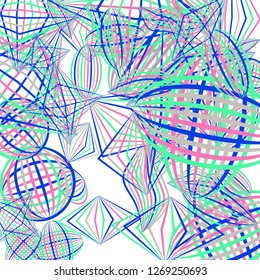 Falling color figures. Abstract background with color striped figures for card or poster. Background with falling colorful geometric figures for your design. Vector texture.