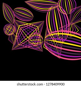 Falling color figures. Abstract background with color striped figures for poster or mobile application. Background with falling colorful geometric figures for your design. Vector texture.
