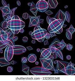 Falling color figures. Abstract background with color striped figures for poster or mobile application. Background with falling colorful geometric figures for your design. Vector texture.