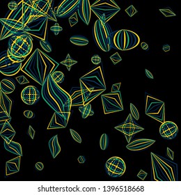 Falling color figures. Abstract background with color striped figures for card or poster. Background with falling colorful geometric figures for your design. Vector texture.