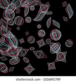 Falling color figures. Concept background with color striped figures for poster or mobile application. Background with falling colorful geometric figures for your design. Vector texture.
