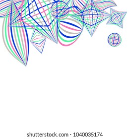 Falling color figures. Concept background with color striped figures for card or poster. Background with falling colorful geometric figures for your design. Vector texture.
