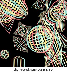 Falling color figures. Concept background with color striped figures for poster or mobile application. Background with falling colorful geometric figures for your design. Vector texture.
