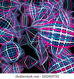 Falling color figures. Concept background with color striped figures for poster or mobile application. Background with falling colorful geometric figures for your design. Vector texture.
