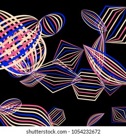 Falling color figures. Concept background with color striped figures for poster or mobile application. Background with falling colorful geometric figures for your design. Vector texture.
