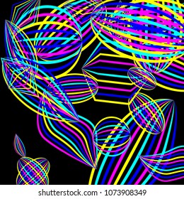 Falling color figures. Concept background with color striped figures for mobile application or print. Background with falling colorful geometric figures for your design. Vector texture.
